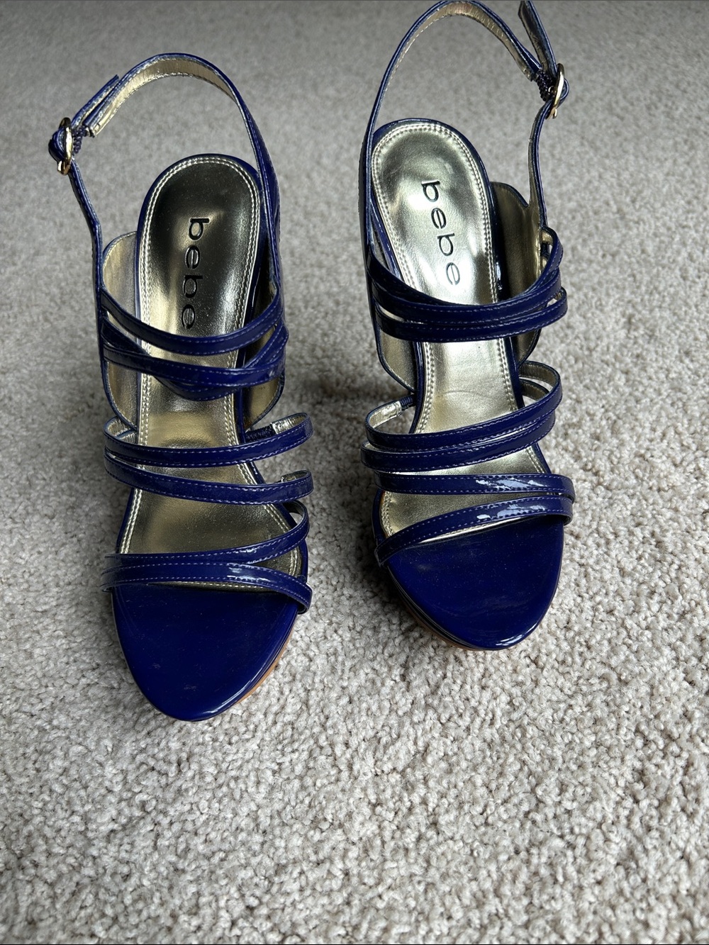 BEBE ELECTRIC BLUE STRAPPY PLATFORM HEELS